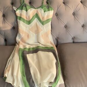 Modcloth Asymmetrical Dress in Green and Cream